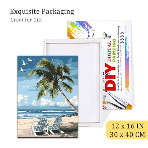 Natuyalo Paint by Numbers Kit for Adults Beginners, 12" Wx16 L Painting by Numbers Kit on Canvas Acrylic Drawing Kits Ready to Stretch and Framed, Beach Landscape - color: Color-06