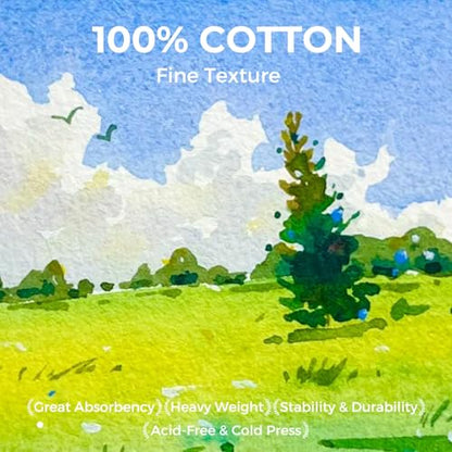 Funto Hot Press Watercolor Journal 2 Pack, 4.7”x4.7” 48 Sheets Total, 100% Cotton Smooth Paper 300gsm/140lb, Acid-Free Sketchbook Set for Artists & Illustration - color: Light Blue
