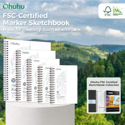 Ohuhu Double-Sided Marker Pad Sketchbook Bleedproof - 11"x14" Large Paper Size - 160 LB/280 GSM Heavyweight Smooth Drawing Paper - 50 Sheets/100 Pages - Spiral-Bound Sketch Book for Alcohol Markers - size: 11" x 14"