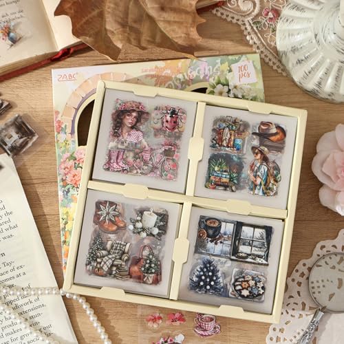 400+ Scrapbook Stickers Kit for Junk Journals, Vintage People Flowers Garden Transparent Waterproof Stickers Set for Scrapbooking Journaling Supplies, Aesthetic Pet Plants Christmas Element Sticker - color: Passage of Time