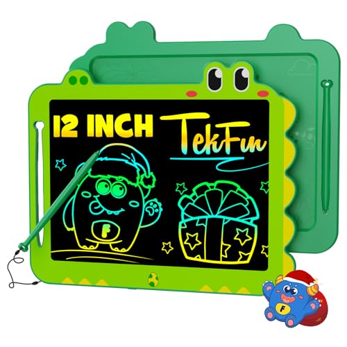 TEKFUN LCD Writing Tablet for Kids, 12 Inch Doodle Board Colorful Drawing Tablet, Reusable Electronic Pads Educational and Learning Toys Gifts for 3-13 Years Old Boys and Girls (Green) - color: Green, size: 12in