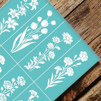 2 Sheets Silkscreen Stencil, Flowers Plants Printing Stencils Templates Reusable Self-Adhesive Silk Screen for Painting on Wall, Wood, T-Shirt, Fabric, Home Craft Decor, 8.7x11Inch - style: Plants