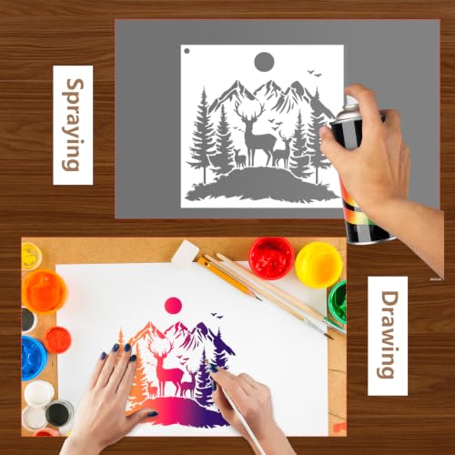 Large Stencils for Painting on Walls Wood Forest Animals Reusable Panels - style: Mountain animals