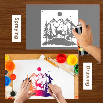 Large Stencils for Painting on Walls Wood Forest Animals Reusable Panels - style: Mountain animals