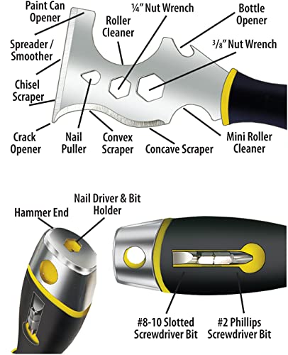 ALLWAY DSXG16 16-in-1 Painter's Multi Tool with 2 Screwdriver Bits | Soft-Grip Handle, Built-in Hammer End - style: 16-in-1