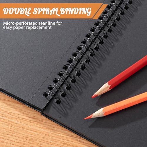 30 Sheets Black Paper Sketchbook with 12 Color Gel Pen Set, 98lb/160gsm Heavyweight Black Sketch Pad 5.5×8.5in, Acid-Free Drawing Paper, Spiral Bound Sketch Book for Kids, Teens, Artist - size: 5.5×8.5in Set