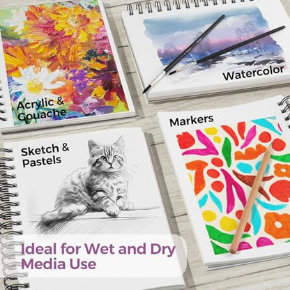 Funto Watercolor Pad 5.5x8.5, 30 Sheets, 140lb/300gsm, Double-Sided Cold Press, Spiral Bound, Heavyweight Paper for Watercolor Painting