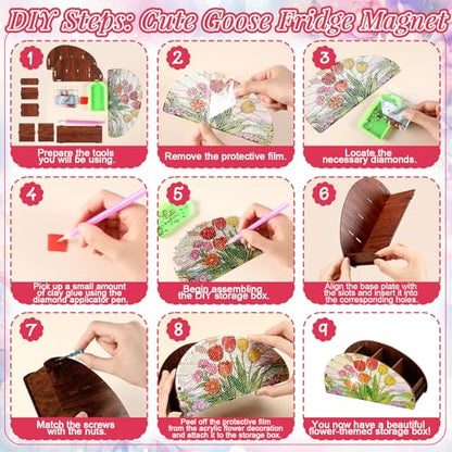 Novabright 3 Pcs Stained Glass Flower Diamond Art Organizer Storage Boxes DIY Wooden Flowers Diamond Painting Organizer Double Sided Drill Holder for Storing Small Objects Tabletop Centerpiece