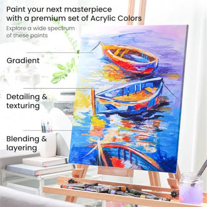 ARTEZA Acrylic Paint Set, 60 Colors in 22 ml Tubes, High-Viscosity Acrylic Paints with 5 Metallic Colors for Canvas, Wood, Paper, Mixed Media, Blending, Layering, and Texture - style: Set of 60 Colors (22 ml Tubes)