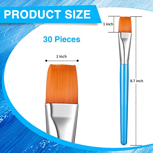 Zonon 30 Pieces Paint Brushes Bulk Small Flat Top Acrylic Oil Paint Brush for Artists Mini Touch up Crafts Detail Painting(1 Inch,Blue) - color: Blue, size: 1 Inch