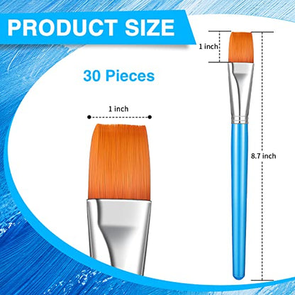 Zonon 30 Pieces Paint Brushes Bulk Small Flat Top Acrylic Oil Paint Brush for Artists Mini Touch up Crafts Detail Painting(1 Inch,Blue) - color: Blue, size: 1 Inch