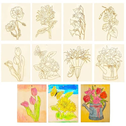 Piatoeke 16PCS 5.9×4.7in Unfinished Wood Craft to Paint, Fun Things to Paint and Hang,Wooden Flower Cutouts Board for Kids Painting DIY (Flower) - color: Flower