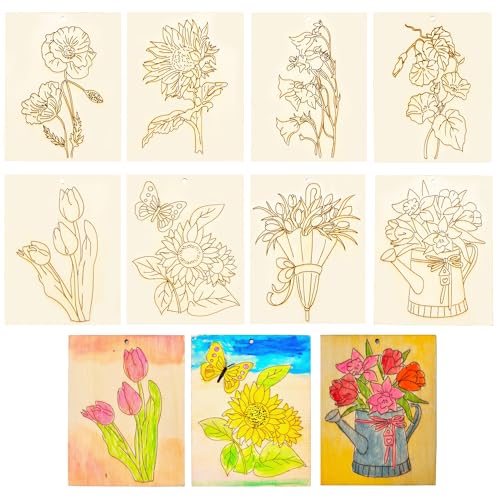 Piatoeke 16PCS 5.9×4.7in Unfinished Wood Craft to Paint, Fun Things to Paint and Hang,Wooden Flower Cutouts Board for Kids Painting DIY (Flower) - color: Flower