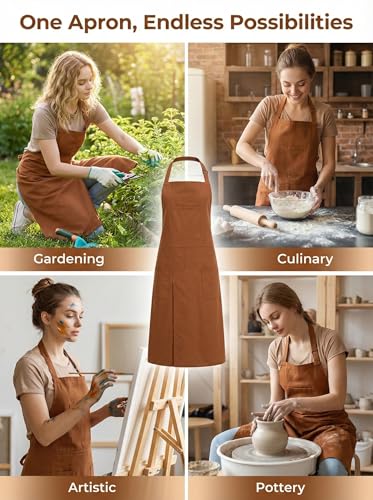 Molaxhome Split Apron with 3 Pockets,Unisex Pottery Apron with Adjustable Strap for Kitchen Ceramics - color: Brown