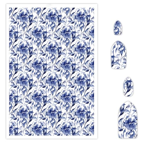 Floral Transfer Paper for Polymer Clay, 10 Pcs Water Transfer Sheets for Polymer Clay, Blue Watercolor Flower Polymer Clay Transfer Paper for DIY Art Jewelry Earrings Pendants Decor 5.82X3.93in - color: Blue Watercolor Floral