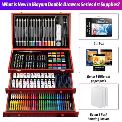 iBayam Art Supplies, 195 Pack Art Set Drawing Kit for Adult, Arts and Crafts Painting Kit, Art Kits Paint Set with Acrylic Pad, Sketchbooks, Watercolor Pad, Canvases, Gift Box - color: Reddish Brown
