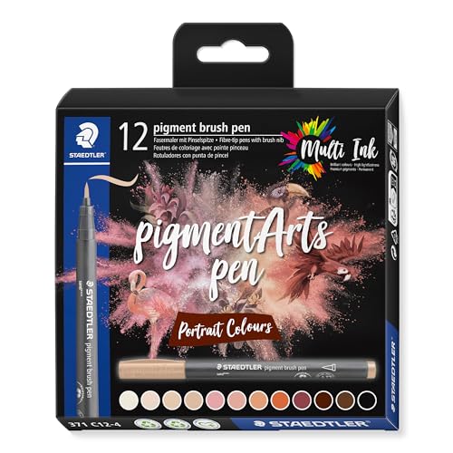STAEDTLER Pigment Arts Brush Pen: 12 Count, Portrait Colors, Fiber-Tip Pens With Brush Nib, Permanent, Waterproof, No Bleed Pens for Journaling, Coloring, Hand Lettering, Mixed Media - color: Portrait