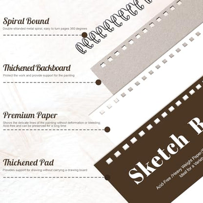 12 Pack Sketch Book, 5.5 x 8.5 Inch Sketchbook, 68lb/100gsm Top Spiral Bound Sketch Pad, Acid Free Art Supplies Drawing Painting Sketching Paper for Kids, Beginners, Artists (Tan) - color: Tan, size: 5.5 × 8.5Inch（12 Pack）