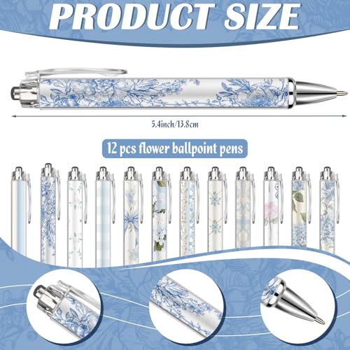 Motiskyy 24 Pcs Hydrangea Blue and White Floral Journal Pens Pastel Floral Patterns Ballpoint Pens Grandmillennial Aesthetic Notepads Set Line Notebook for Employee Gift Student School Office Supplies - style: Blue and White Floral