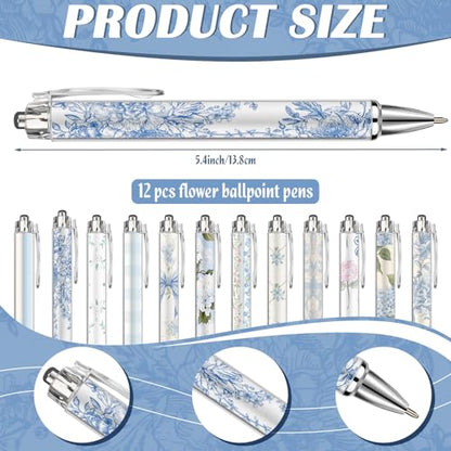 Motiskyy 24 Pcs Hydrangea Blue and White Floral Journal Pens Pastel Floral Patterns Ballpoint Pens Grandmillennial Aesthetic Notepads Set Line Notebook for Employee Gift Student School Office Supplies - style: Blue and White Floral