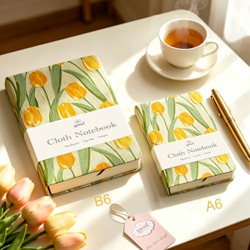 Pocket Notebook, A6, 4x6, Small Embroidered Journal, Cute Notebook, Lay Flat, Hardcover, Lined Notebook & Sketchbook, Note Taking Notebook, Beautiful Journal for Women, Tulip Flower - color: A6-Cute Tulip