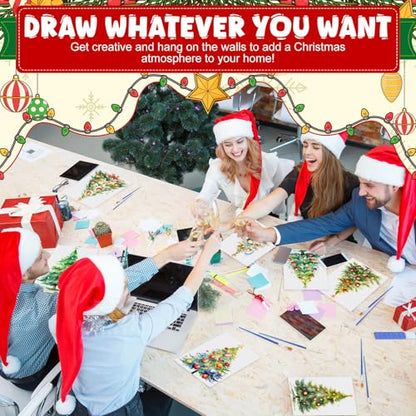 Blosssound 10 Set Pre Printed Canvas Pre Drawn Canvas Painting with Easel Kits 5" x 7" Outline Painting Panels for Beginners, DIY Craft Project, Party Favor, Home Decors (Christmas Tree) - style: Christmas Tree
