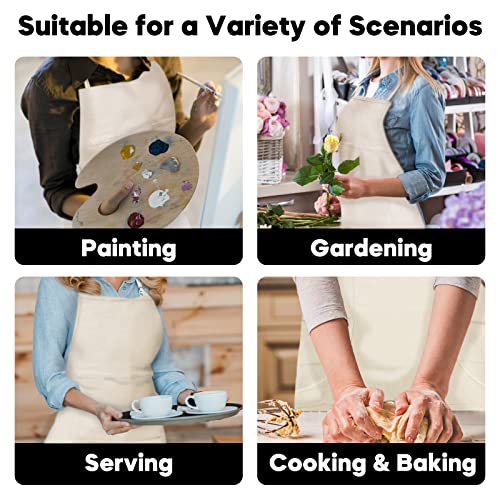 conda Adjustable Professional Bib Apron 100% Cotton Canvas with 3 Pockets for Women Men Adults, Waterproof, Natural 31inch (1pcs Pack) - color: White