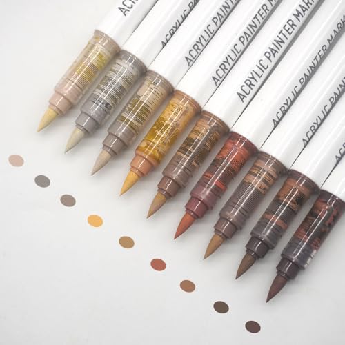Water Based Brown Acrylic Paint Markers, 9 Colors Acrylic Paint Pens Set with Soft Brush Tip, Marker Pen for Rock Painting, Egg, Wood, Glass, Paper, Mugs, Acrylic Painter Ink (Maillard Series) - color: Maillard Series