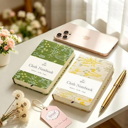 Pocket Notebook, A6 Journal, Small Embroidered Journal, Cute Fabric Notebook, Lay Flat Hardcover Journal, 4x6 Lined Notebook & Sketchbook, Personal Writing Journal for Women, Green Dandelion - color: A6-Dandelion Green
