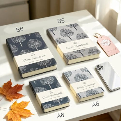 Linen Notebook, Hardcover Cloth Journal, B6, 264 Pages, 5x7 Small Lined Notebook & Sketchbook, Lay Flat, White Tree Navy Blue Fabric, Dirt-proof, Suitable for Outdoor Sketching - color: B6-Tree Navy
