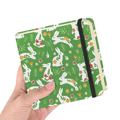E-WEICHEN Square 4.8x4.8 inches 80gsm 96sheets/192 Pages Notebooks Blank Sketchbooks Travel Journal Pocket Hardcover Paint Writing Diary Memo Planner Cloth Cover. Green Rabbit - color: Cloth Cover-4.8x4.8in-Green Rabbit