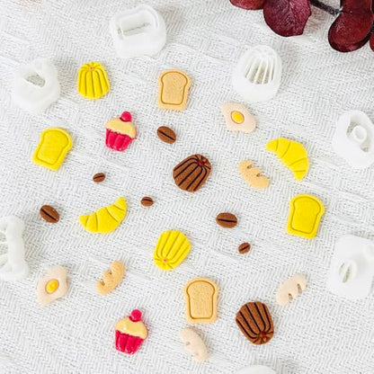 Xaekicr Breakfast Food Polymer Clay Cutters Set – 7pcs Bread Cupcake Egg Coffee Designs Clay Cutters for Polymer Clay Jewelry Making – Cute Clay Molds and Clay Tools for Mini Food Earrings - color: B color