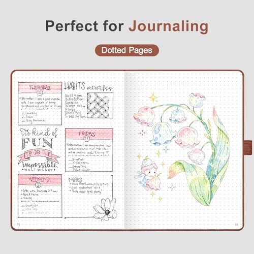 AHGXG Dotted Journal Notebook, 160 Numbered Pages, A5 Medium Size (5.7'' x 8.3''), 120 GSM Thick Paper, Leather Hardcover, for Journaling, Planning, Tracking (Brown) - color: Brown, style: Dotted
