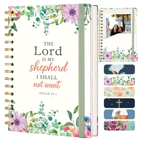 Hardcover Blank Christian Notebook – 140 Pages – Psalm 23:1 | Lined Pages with Bible Verse Cover – Inspirational Writing Spiral Notebook for Bible Study, "Lord is my Shepherd" - color: Shepherd