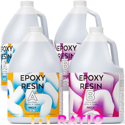INCLY 4 Gallon Crystal Clear Epoxy Resin Kit, High Gloss & Bubbles Free Resin Supplies Coating & Casting Resin for Table Top, Countertop, River Table,Wood, Jewelry Making, Art Craft, Self Leveling 1:1 - size: 4 Gallon