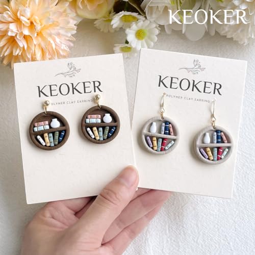 Keoker Back to School Clay Cutters, Polymer Clay Earrings Cutters for Jewelry Making, Bookshelf Polymer Clay Cutters, Teacher Clay Cutters for Earrings, 8 Shapes Clay Earring Cutters