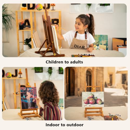DJAR H- Frame Tabletop Painting Easel, Adjustable Solid Beech Wood Desktop Art Easel, Hold Canvas Up to 27.5", Assembly-Free Art Stand for Artist, Student, Natural - style: Natural