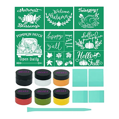 DGAGA Chalk Mesh Transfers Reusable Silk Screen Stencils Starter kit 17 PCS, Self Adhesive Transfers Farmhouse Fall Stencil with Chalk Paste Paint Screen Printing Tools Mini Squeegee - color: Farmhouse Fall, size: 17PCS Silk Screen Stencils