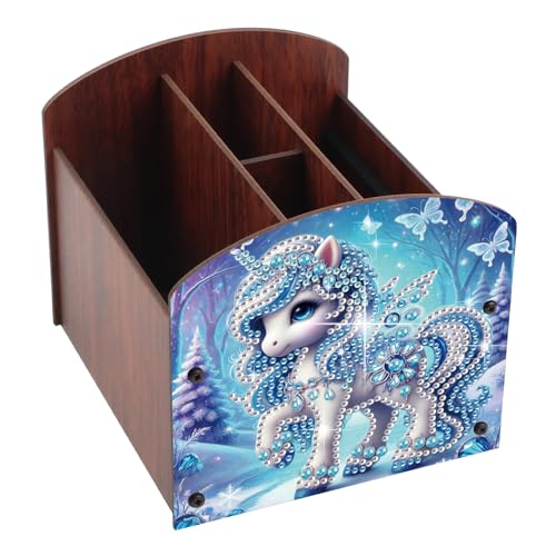 Diamond Painting Wooden Desk Organizer, DIY Diamond Art Storage Box, Crystal Rhinestones Art Kit for Desktop Ornament, Jewelry Box & Pen Holder with Winter Blue Fantasy Design - color: Blue Fantasy