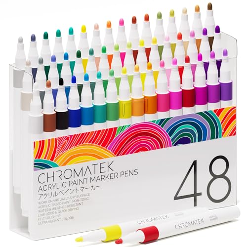 CHROMATEK 48 Colors Acrylic Paint Markers, 2mm Fine Tip Waterproof Paint Pens for Rock, Glass, Ceramic, Wood, DIY, Plastic, Fabric, Painting, Drawing & Art Supplies, Markers for Kids - style: 48 Instant Acrylic Pens