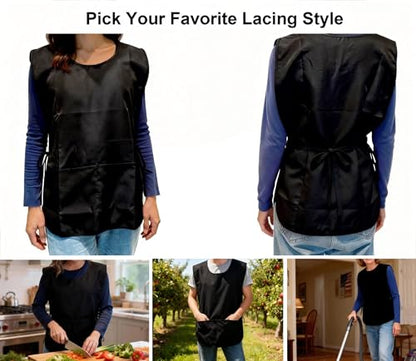 Large Smock Cobbler Apron for Men & Women, Adjustable Side Ties & 2 Pockets - color: Black +Blue
