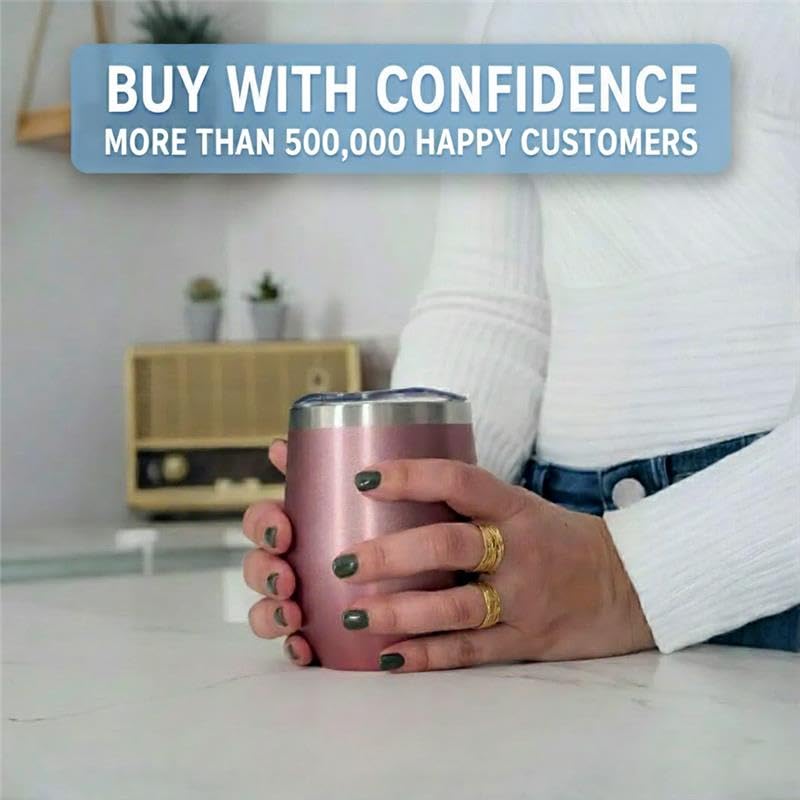 CHILLOUT LIFE 12 oz Stainless Steel Wine Tumbler with Lid - Double Wall Vacuum Insulated Wine Cup Glass Keeping Cold & Hot for Coffee, Champagne, Cocktails, Ice Cream - Rose Gold - color: Rose Gold, style: 1 Pack
