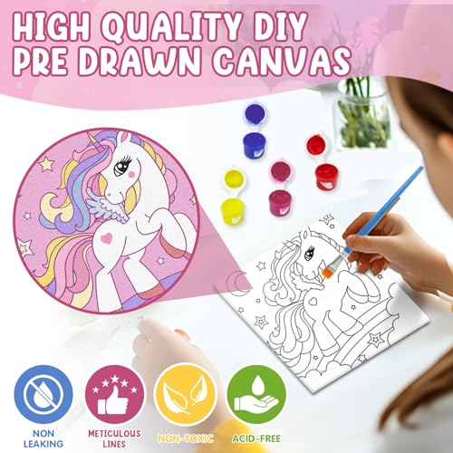 CONDA 12 Pcs Pre Drawn Canvas to Paint 6x6 Inch, Animal Pre Printed Canvas for Painting with 12 Acrylic Paint Sets and 12 Brushes for Kids Beginners Students, DIY Paint Art Supplies - color: Animal Canvas Kit