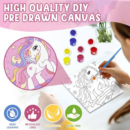 CONDA 12 Pcs Pre Drawn Canvas to Paint 6x6 Inch, Animal Pre Printed Canvas for Painting with 12 Acrylic Paint Sets and 12 Brushes for Kids Beginners Students, DIY Paint Art Supplies - color: Animal Canvas Kit
