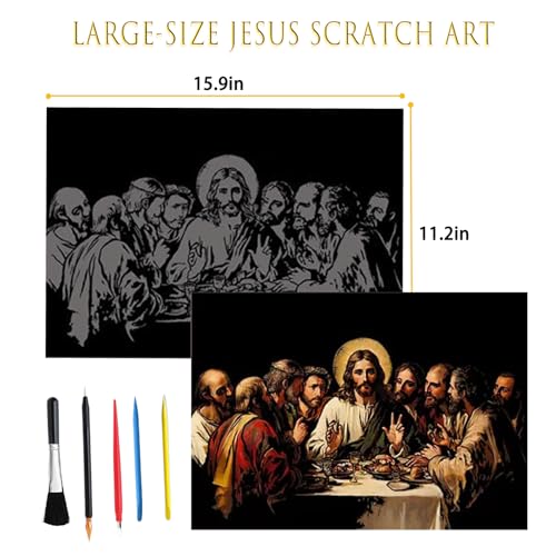 Religious Scratch Art Set for Adults, 4 Sheets Jesus Theme, 16 x 11.2 Inch Black Scratch Off Paper - style: Religious