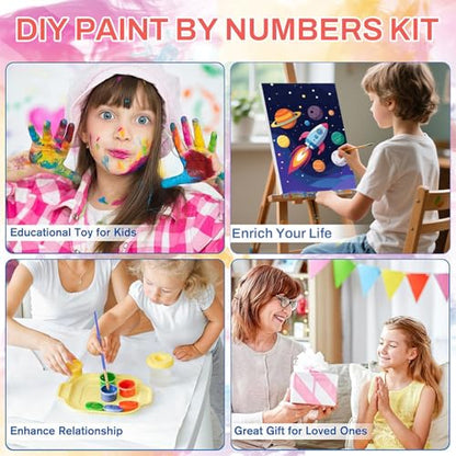 WEMEON Rocket Paint by Numbers Kit for Kids with Frame and Easel, Easy Paint by Numbers Kits for Kids Ages 8-12, Small Painting by Number for Birthday Gift, Painting Party(10X12inch) - color: DAYH-0069-US(8X12inch)