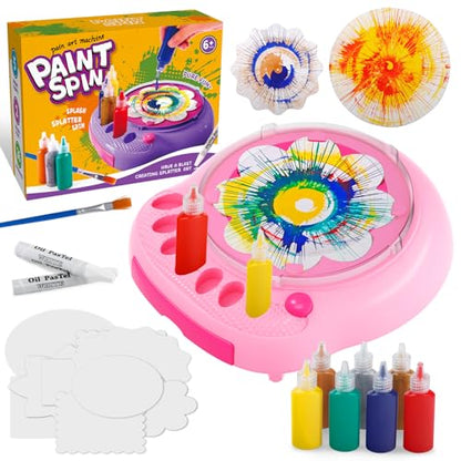 Spin Art Machine for Kids, Paint Spinner Arts & Crafts Kit for Ages 4-12 | Mess-Free Motorized Spinner With Splash Guard; 7 Washable Paints & 36 Art Boards Make A Unique Design Every Spin - color: Pink