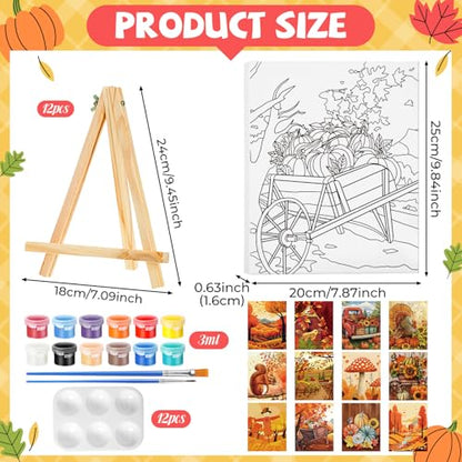 Zhanmai 72 Pcs 12 Sets Sip and Paint Kit Pre Drawn Canvas for Painting 8" x 10" Paint Party Canvas Painting Pre Printed Canvases for Party Favor DIY Virtual Adult's Date Night(Fall Thanksgiving) - style: Fall Thanksgiving