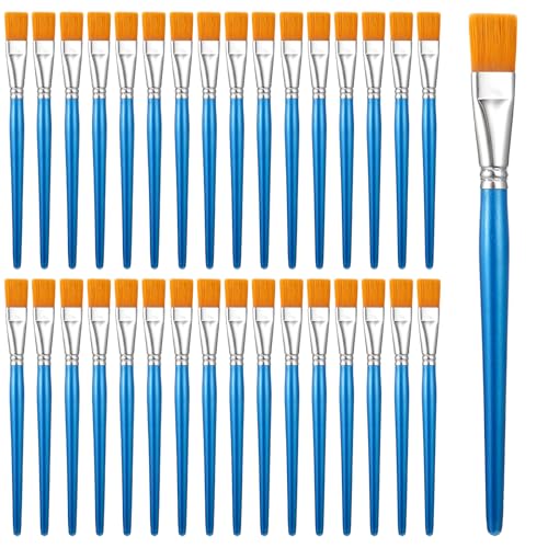 32 Pcs 1 Inch Flat Paint Brushes for Acrylic Painting Watercolor Large Acrylic Paint Brush Artist Painting Brush with Wooden Handles for Acrylic, Watercolor, Oil, Crafts, Face Body Art