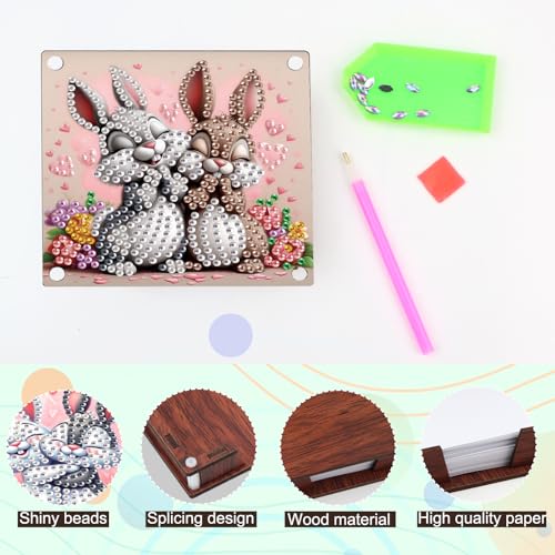 JISHSHAY 2 PCS Diamond Art Note Box Rabbit Diamond Painting Note Pad Holder Animal Gem Painting Gem Art Memo Boxes Mosaic Kits for Adults Embroidery Kit Memo Pad Holder, Contains 120 Sheets of Paper - color: Rabbit